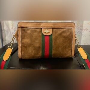 Gucci Parfumes cosmetic bag turned crossbody bag. Brown and Tan Shoulder Bag